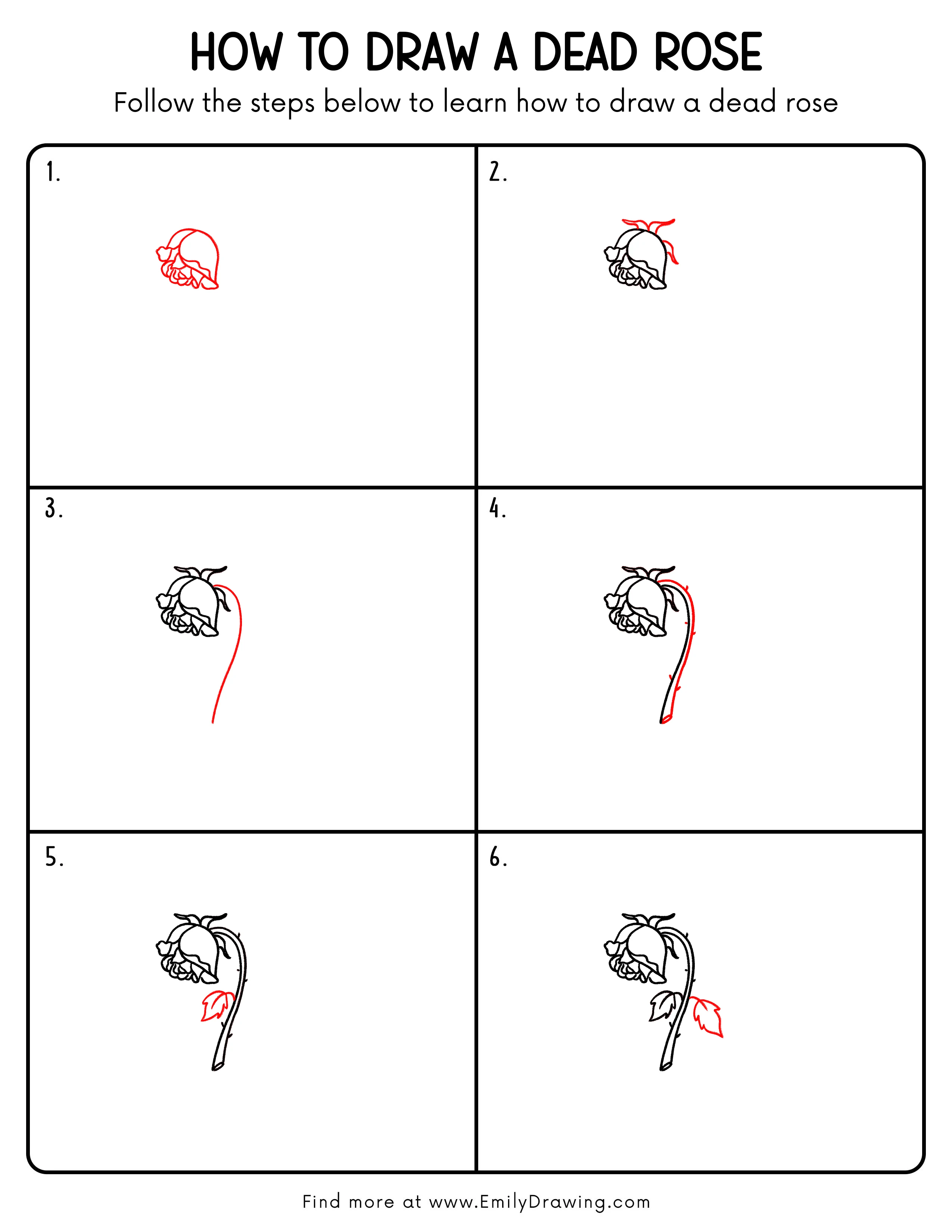 Printable Dead Rose Drawing Guide